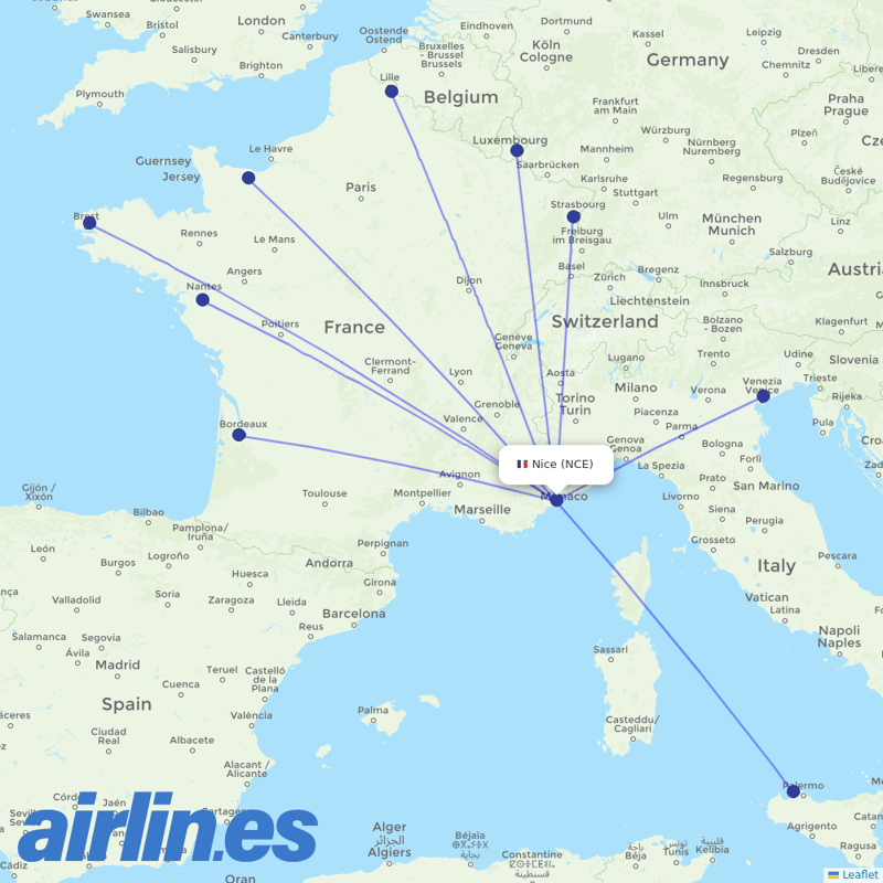 Volotea from Cote D Azur Airport destination map