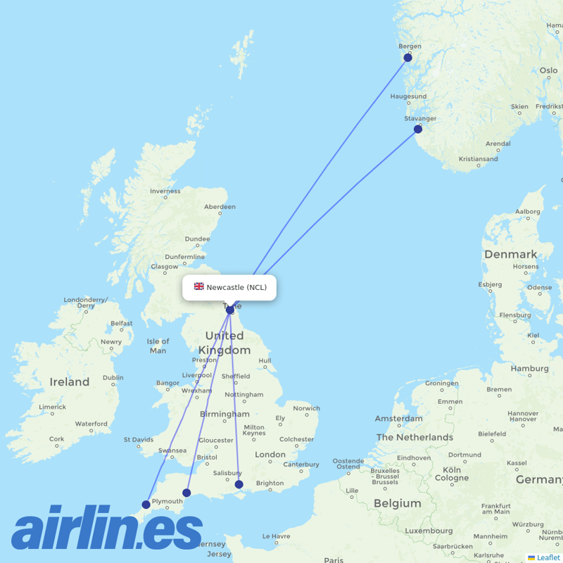 Loganair from Newcastle International Airport destination map