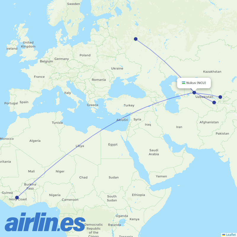 Uzbekistan Airways from Nukus destination map