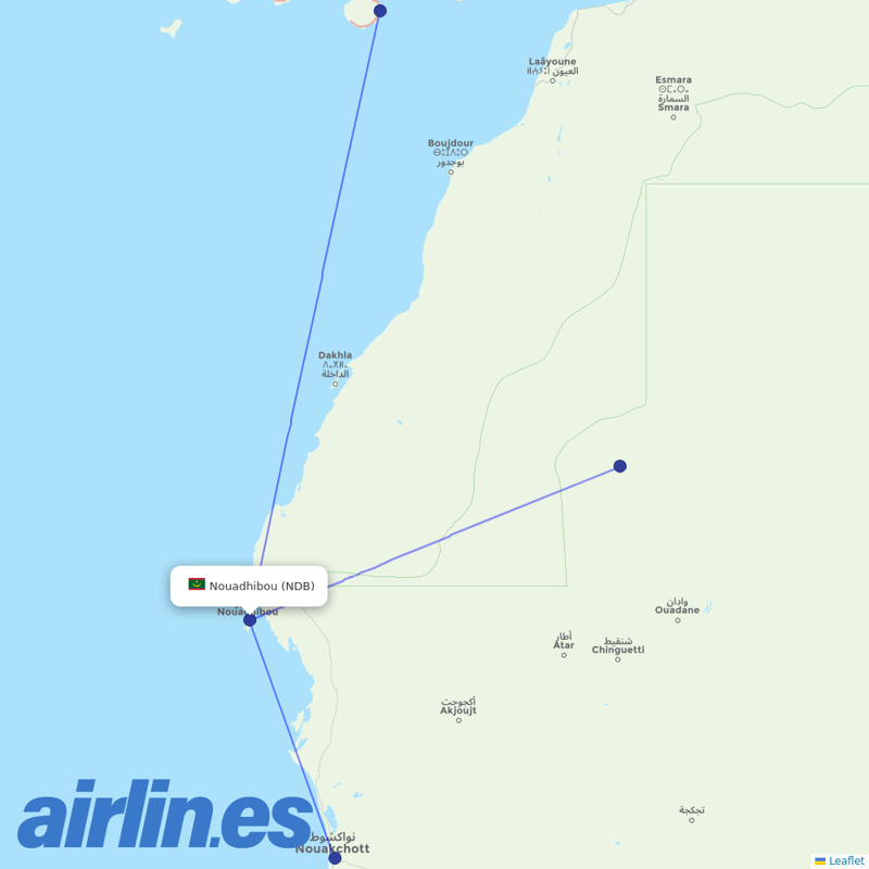 Mauritania Airlines International from Nouadhibou destination map