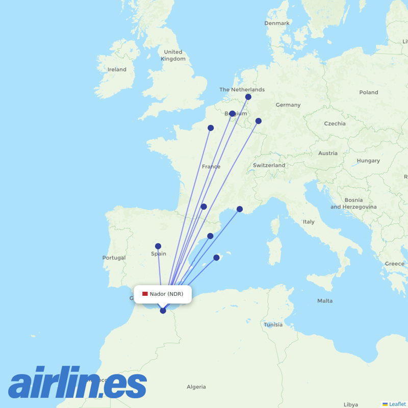 Ryanair from Nadar destination map
