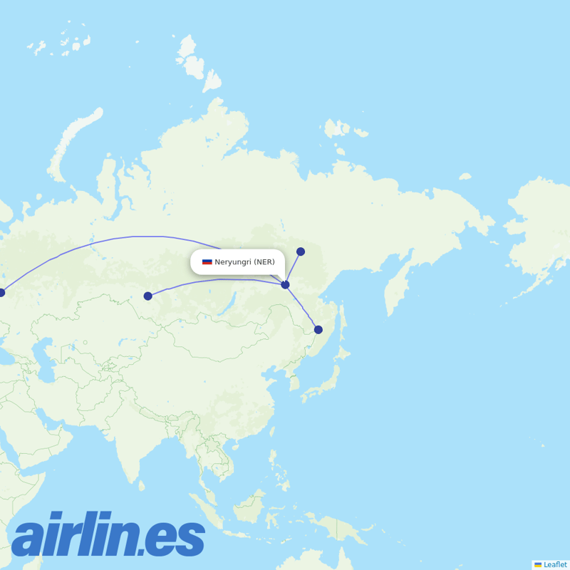 Yakutia from Neryungri Airport destination map
