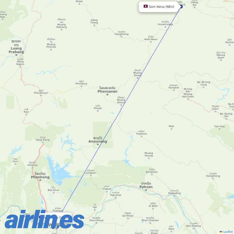 Lao Skyway from Sam Neua Airport destination map