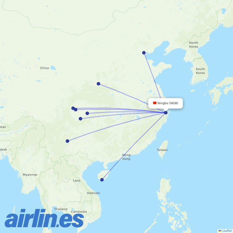 Sichuan Airlines from Ningbo Lishe International Airport destination map