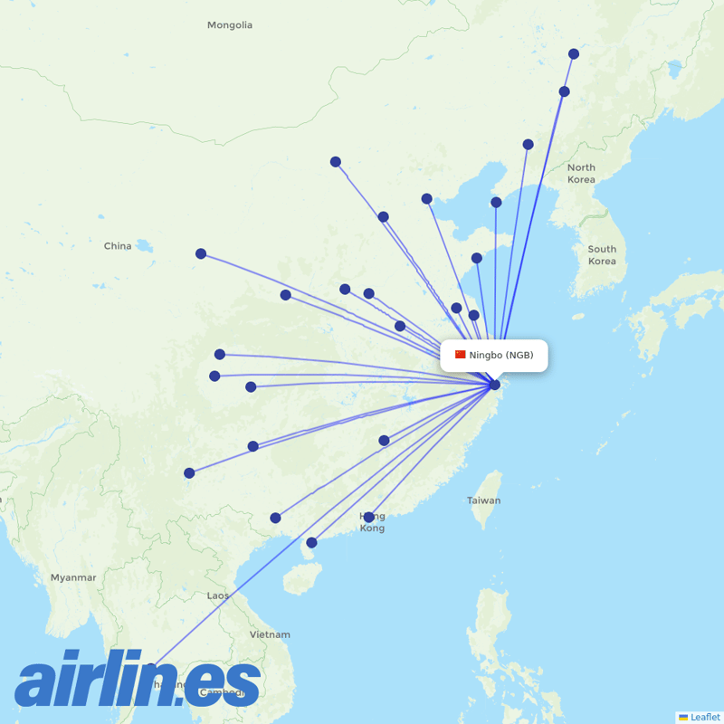 Spring Airlines from Ningbo Lishe International Airport destination map