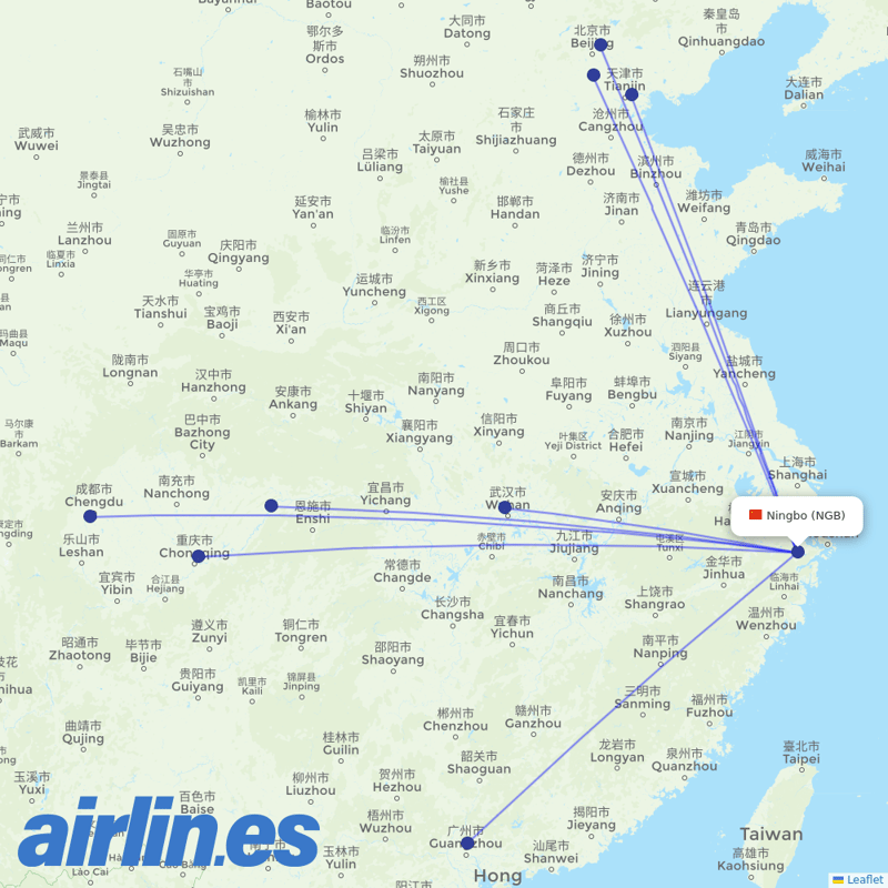 Air China from Ningbo Lishe International Airport destination map
