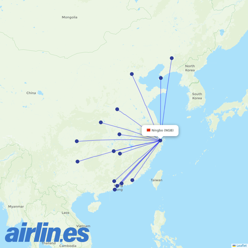 China Southern Airlines from Ningbo Lishe International Airport destination map