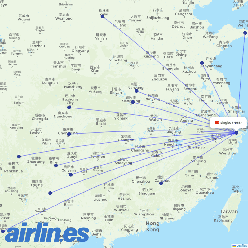Loong Air from Ningbo Lishe International Airport destination map