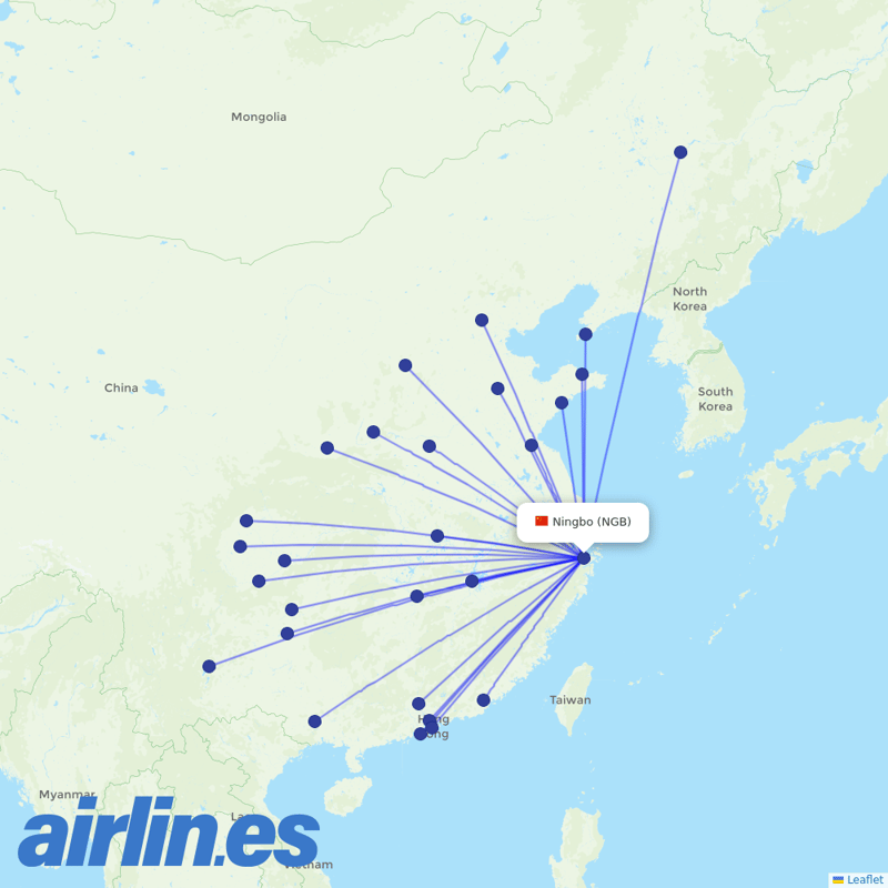 China Eastern Airlines from Ningbo Lishe International Airport destination map