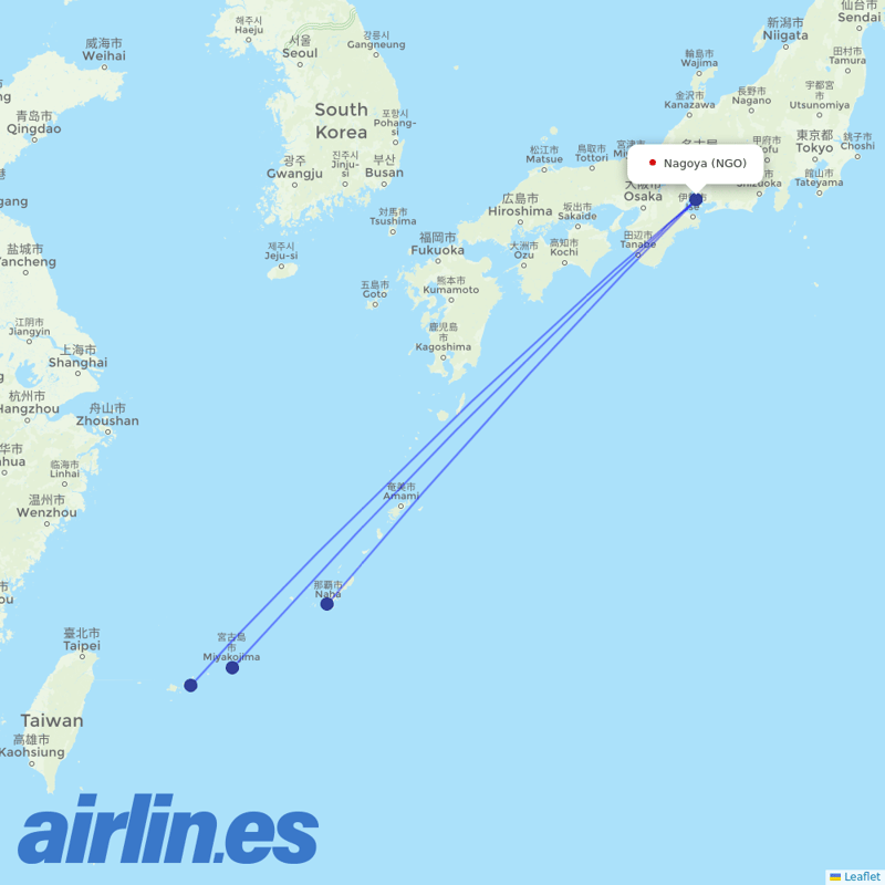 Japan Transocean Air from Nagoya destination map