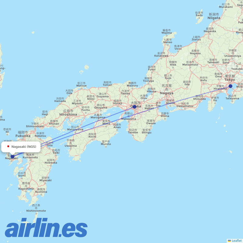 JAL from Nagasaki destination map