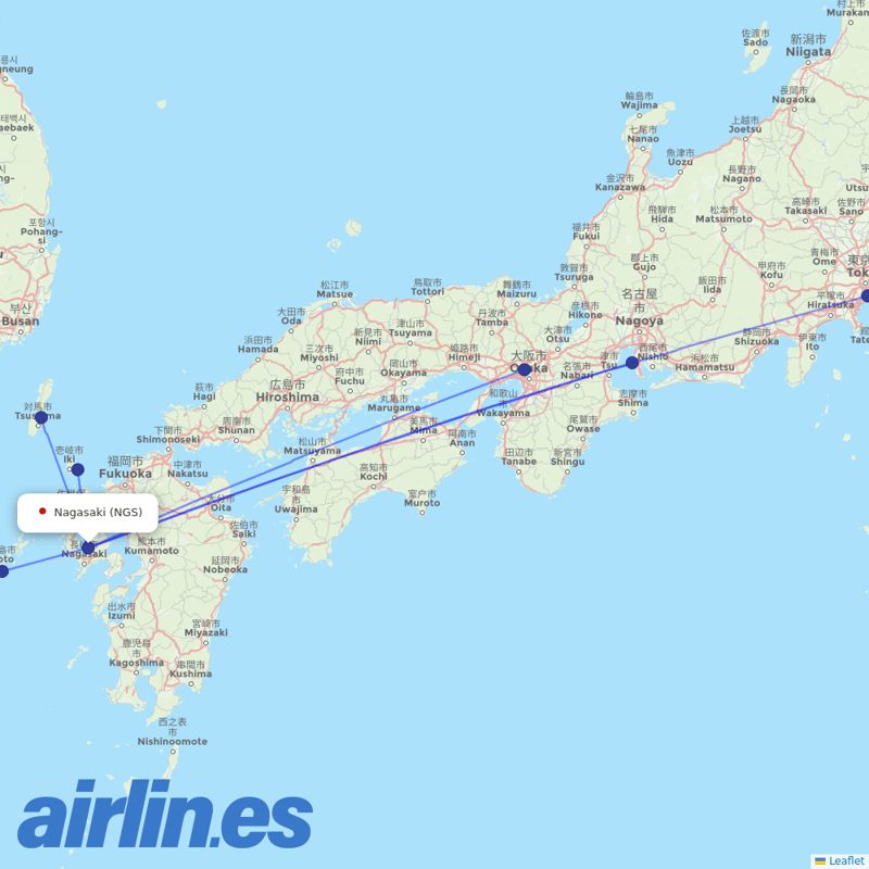 ANA from Nagasaki destination map