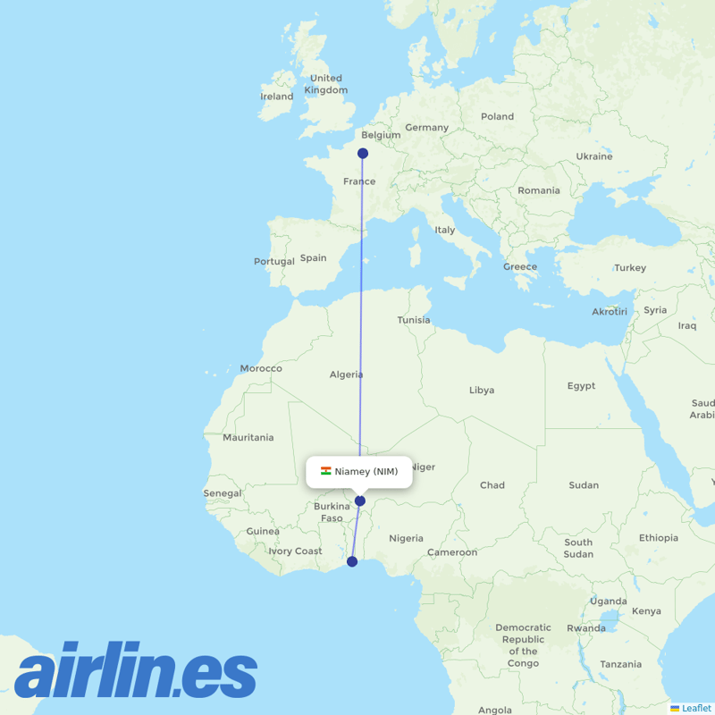 Air France from Diori Hamani destination map