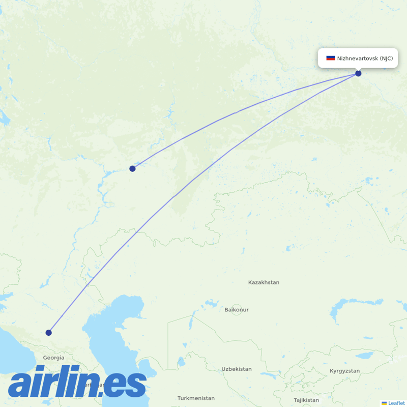 Azimuth Airlines from Nizhnevartovsk destination map