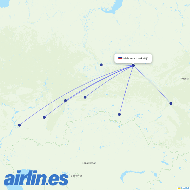 UTair from Nizhnevartovsk destination map