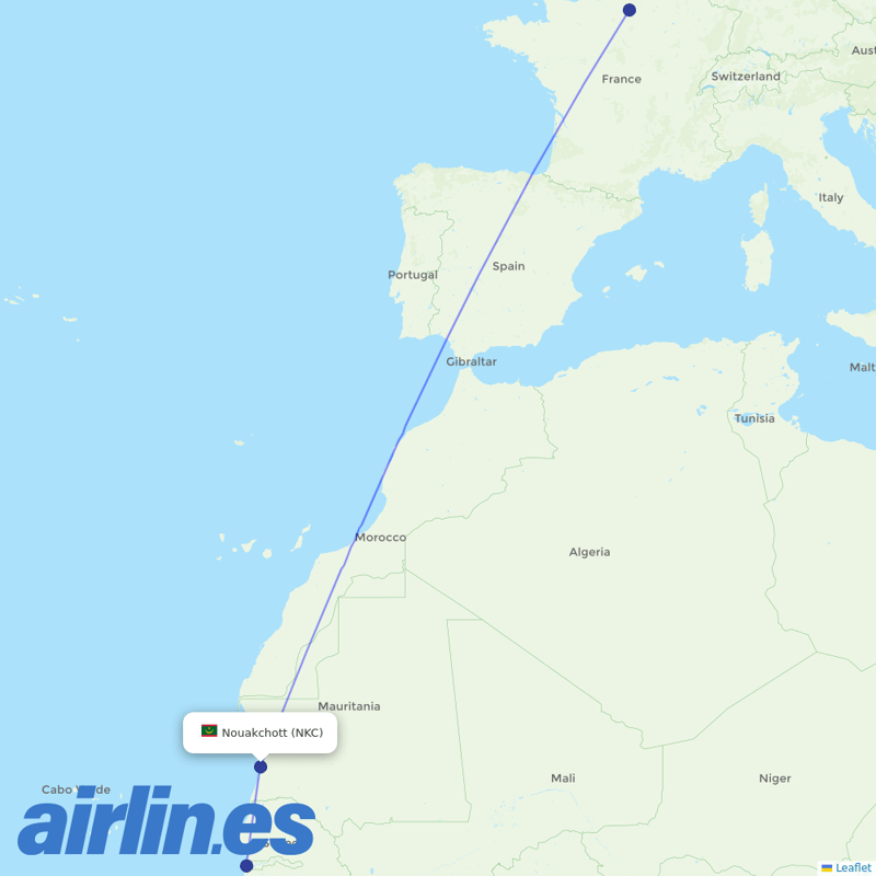 Air France from Nouakchott International Airport destination map