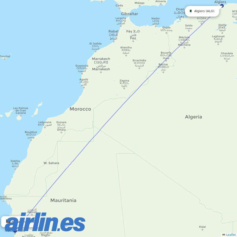 Air Algerie from Nouakchott International Airport destination map