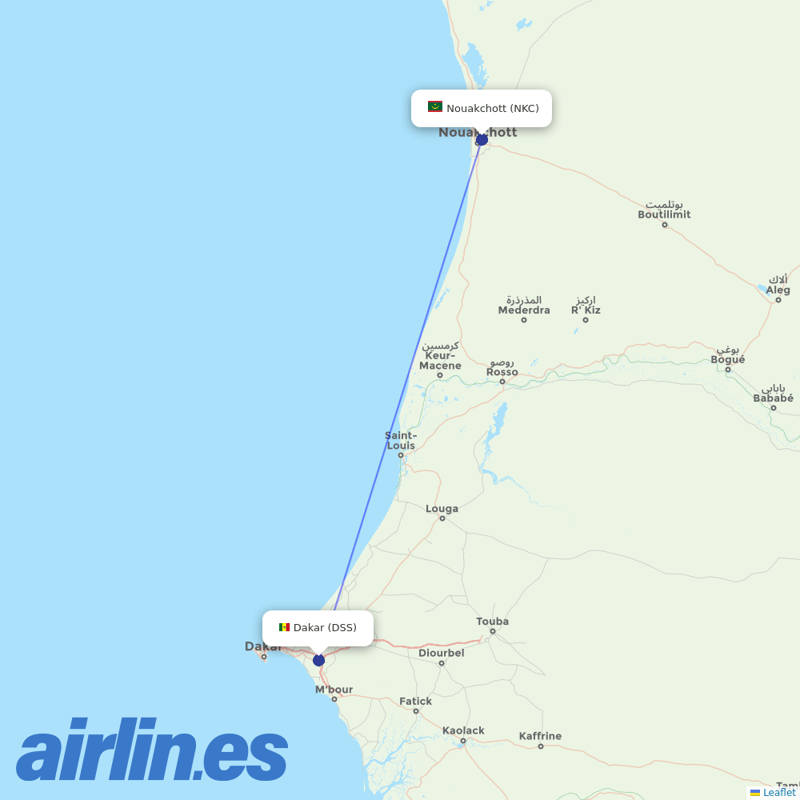 Air Senegal from Nouakchott International Airport destination map