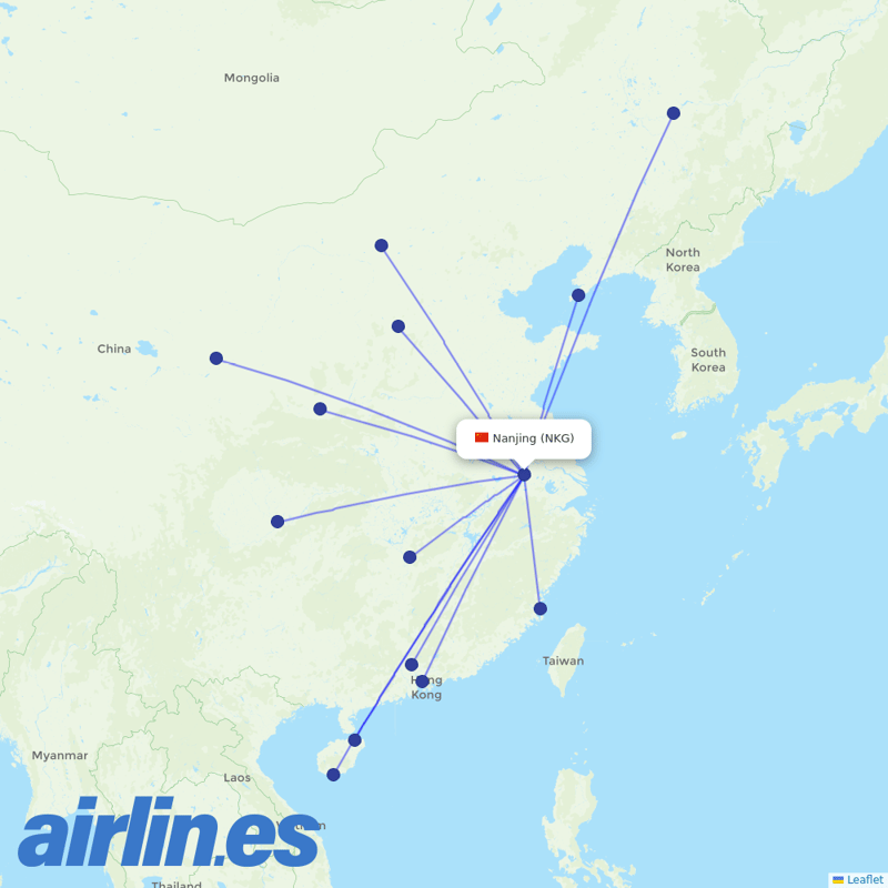 Hainan Airlines from Lu Kou Airport destination map