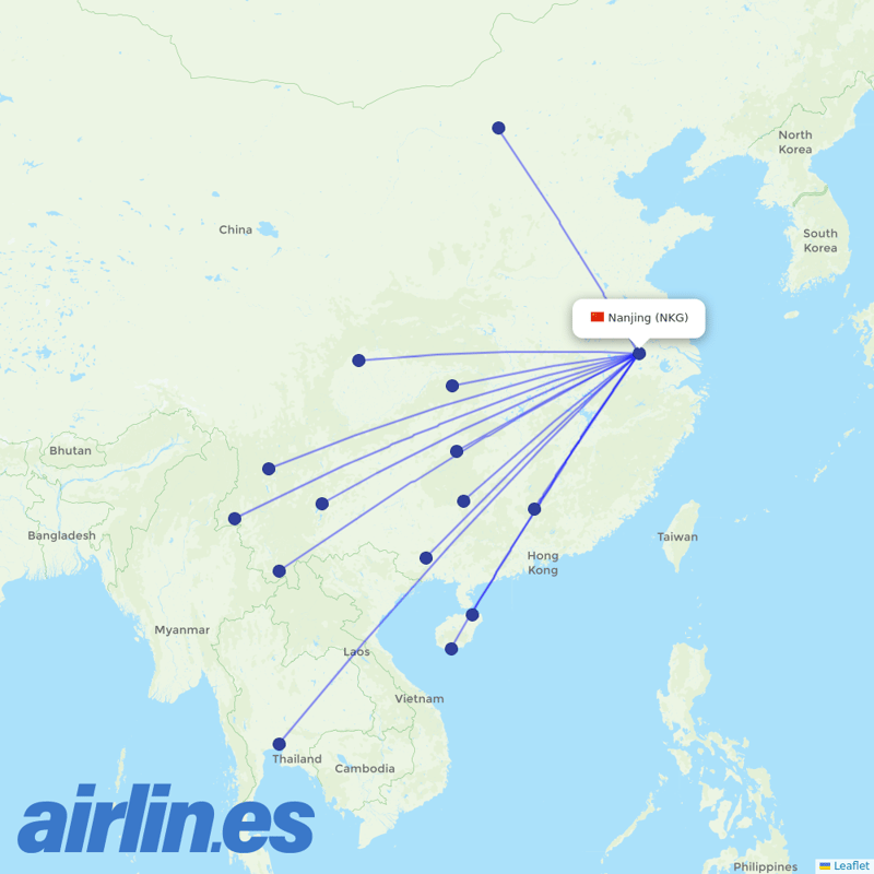 Beijing Capital Airlines from Lu Kou Airport destination map
