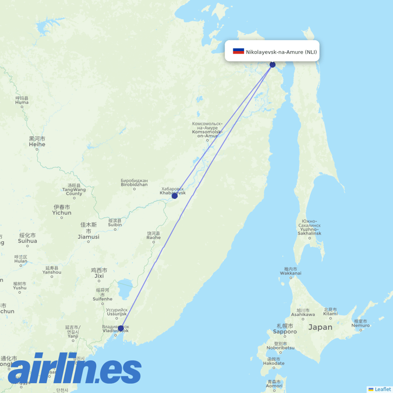 Aurora from Nikolayevsk-na-Amure Airport destination map