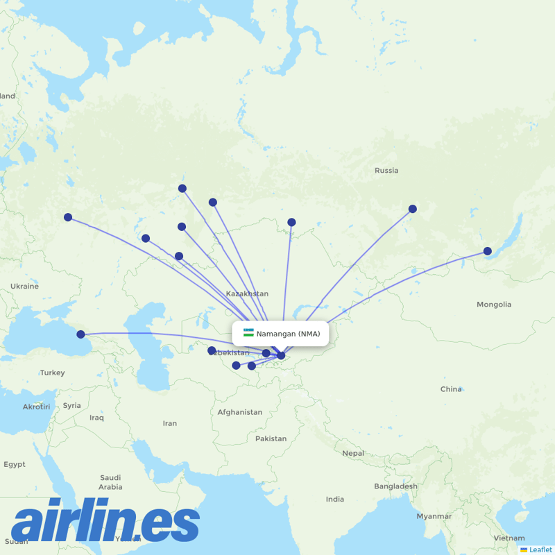 Uzbekistan Airways from Namangan Airport destination map