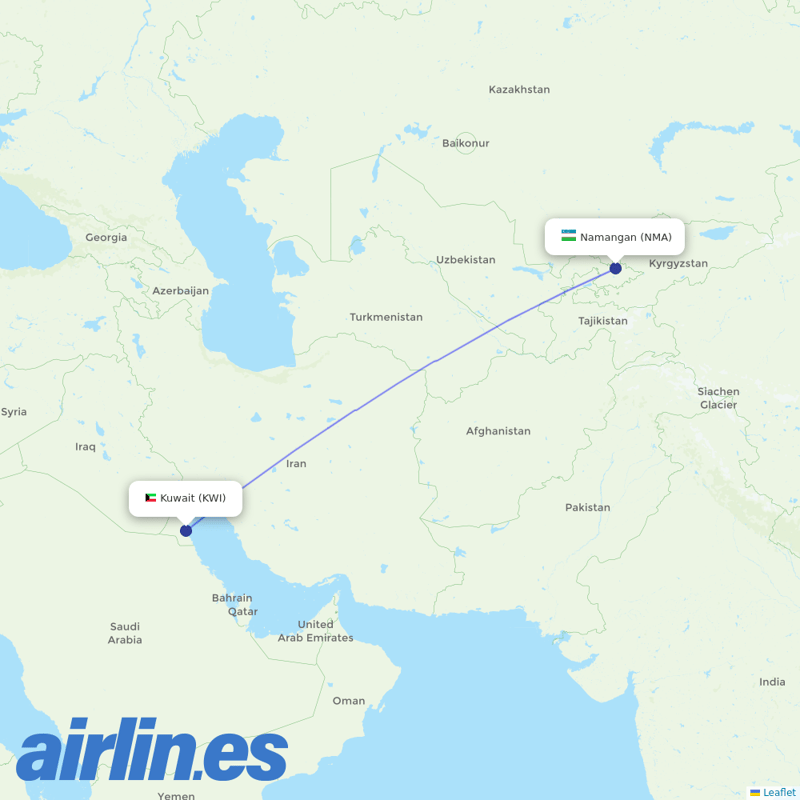 Jazeera Airways from Namangan Airport destination map