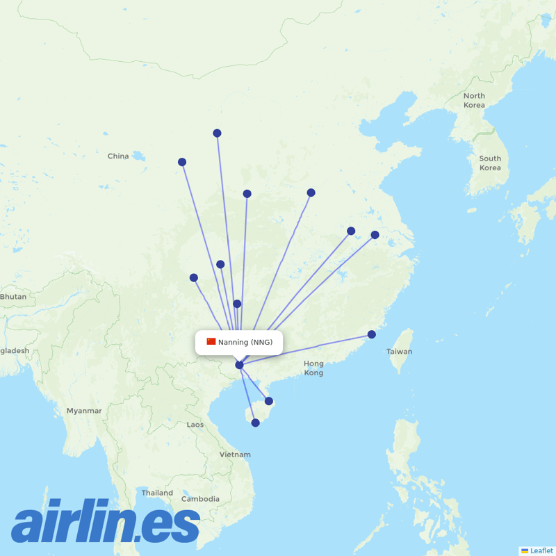 Okay Airways from Nanning Wuxu International Airport destination map