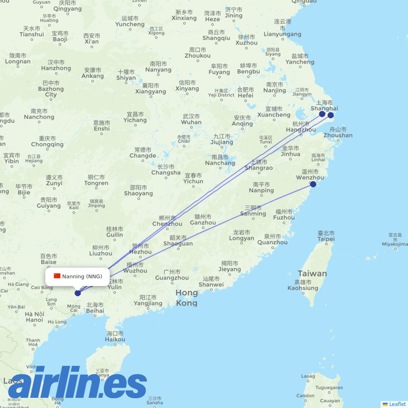 Shanghai Airlines from Nanning Wuxu International Airport destination map