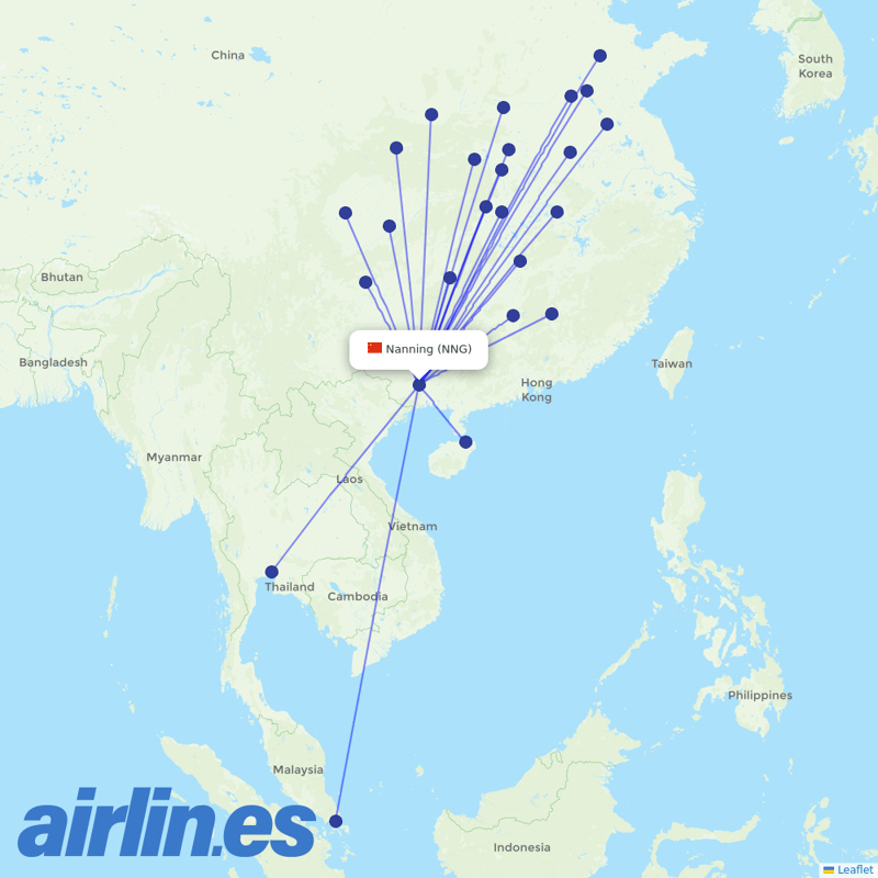 Guangxi Beibu Gulf Airlines from Nanning Wuxu International Airport destination map