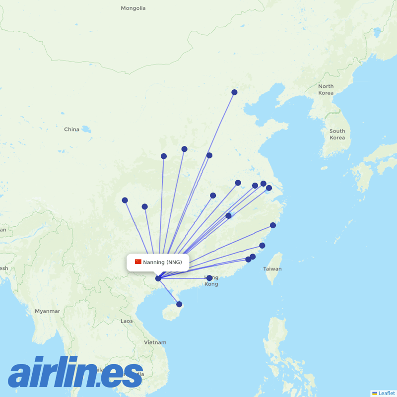 Shenzhen Airlines from Nanning Wuxu International Airport destination map