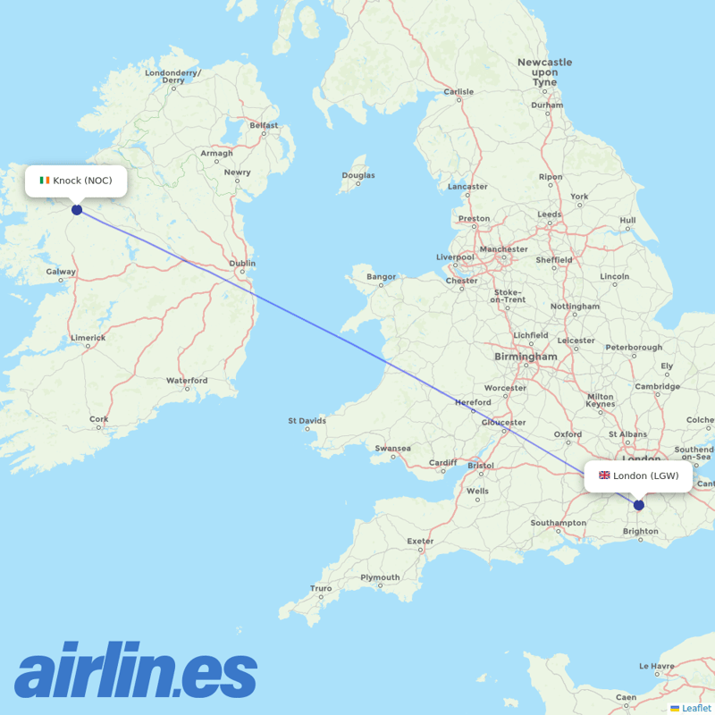Aer Lingus from Knock destination map