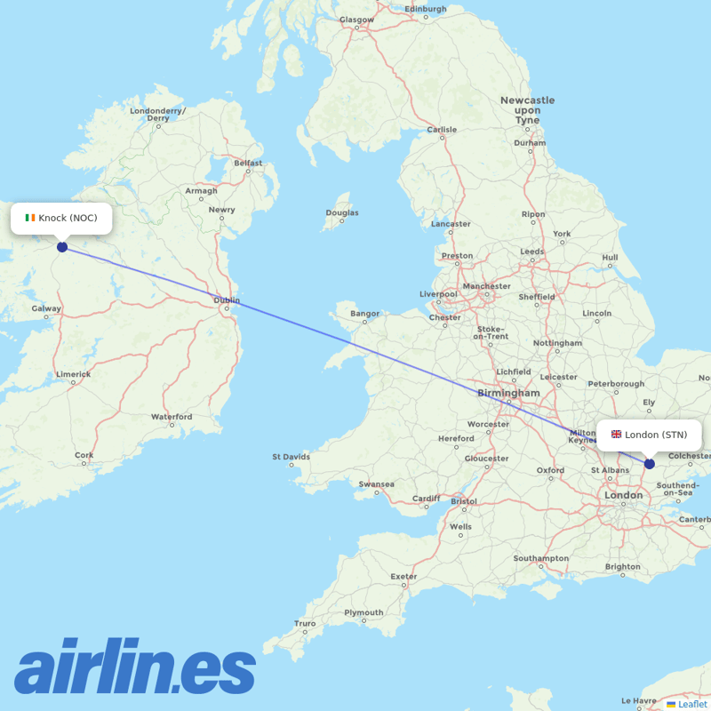 Ryanair UK from Knock destination map