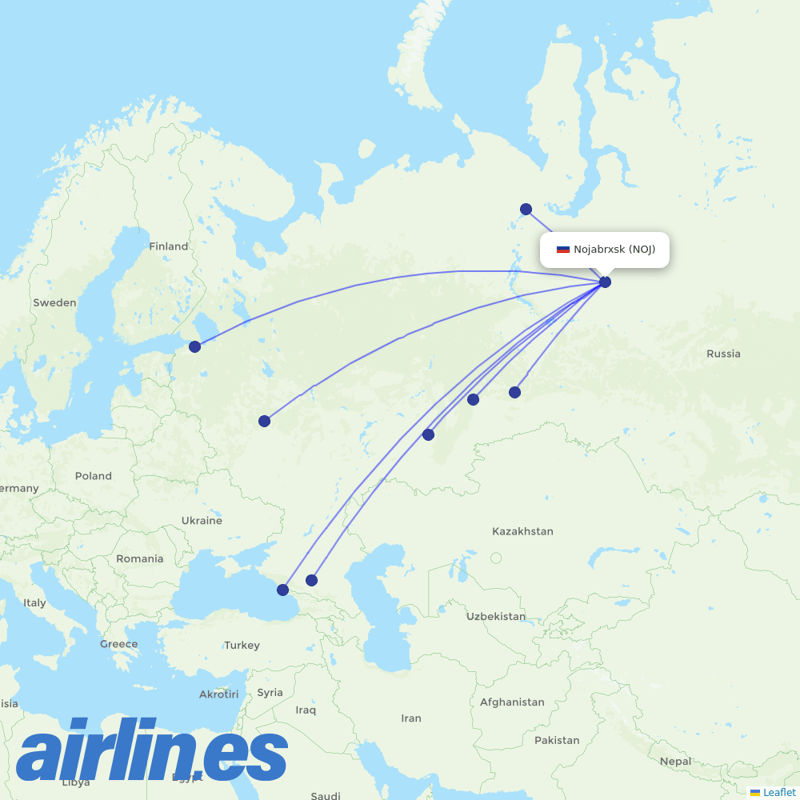 Yamal Airlines from Noyabrsk destination map