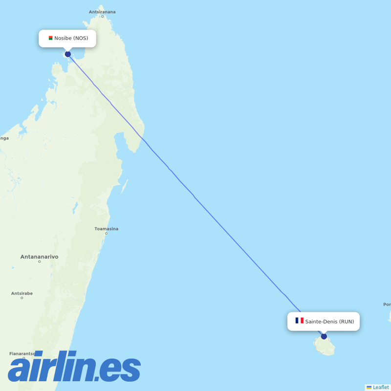 Air Austral from Nosy Be Fascene destination map