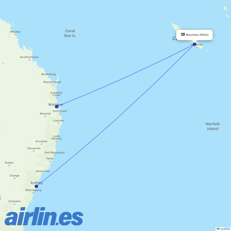 Qantas from La Tontouta destination map