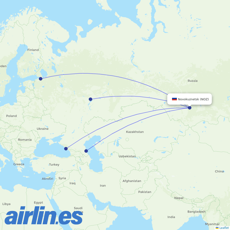 Nordwind Airlines from Novokuznetsk Airport destination map