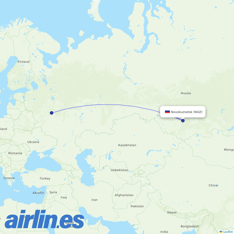 S7 Airlines from Novokuznetsk Airport destination map