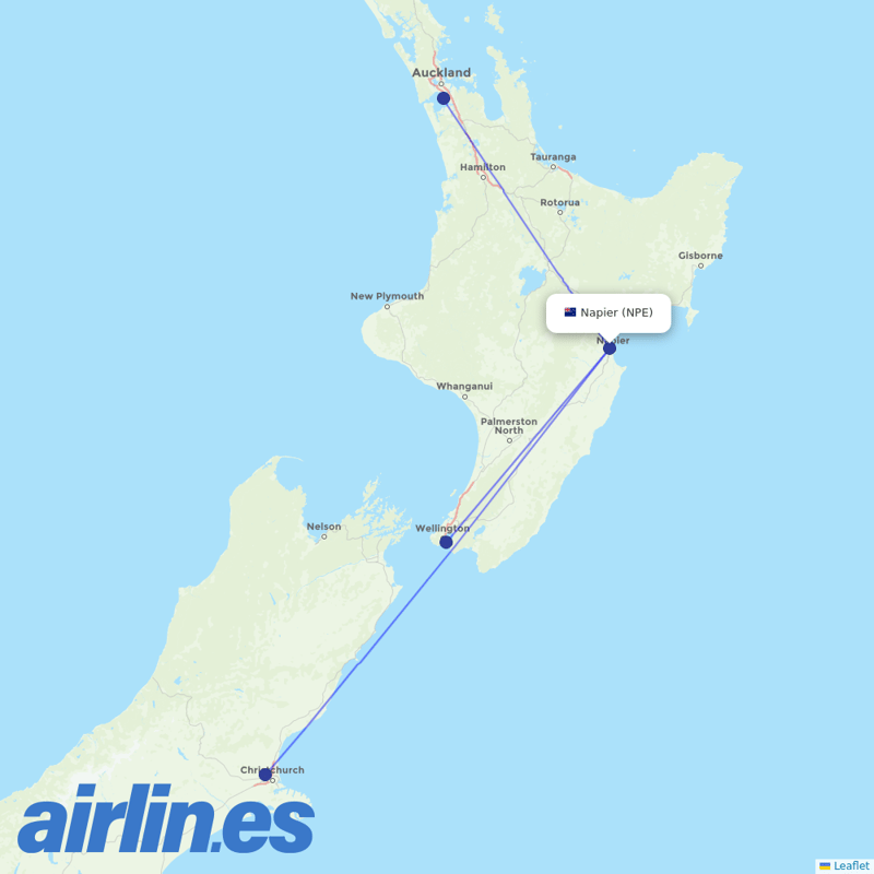 Air New Zealand from Napier destination map