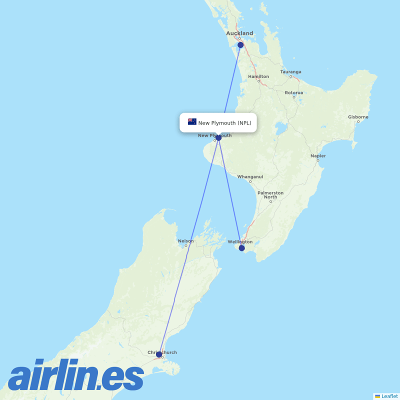 Air New Zealand from New Plymouth destination map