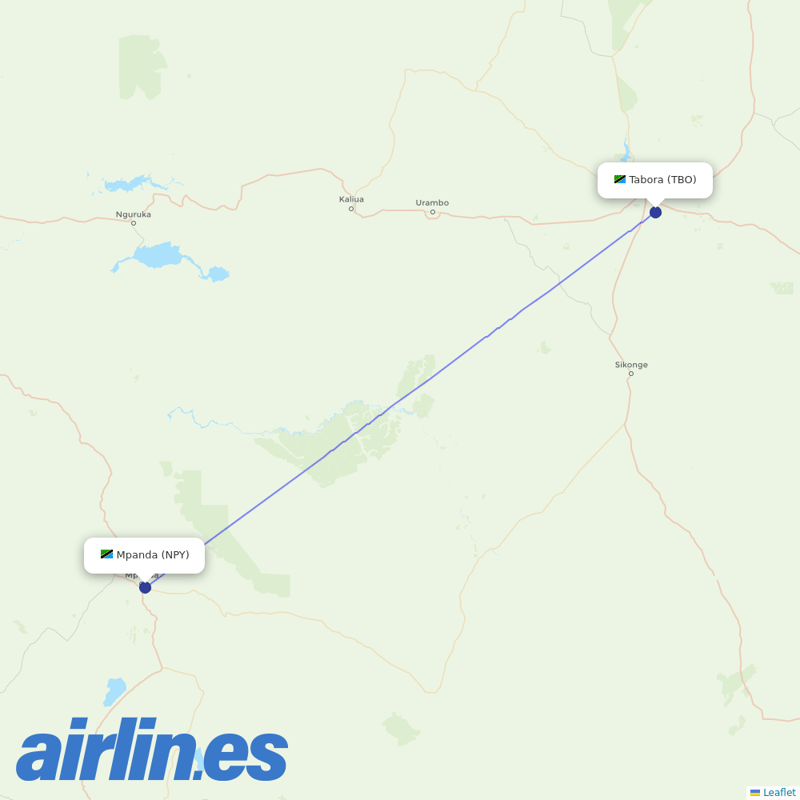 Air Tanzania from Mpanda Airport destination map