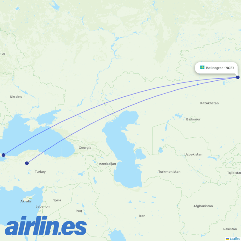 Turkish Airlines from Nursultan Nazarbayev destination map
