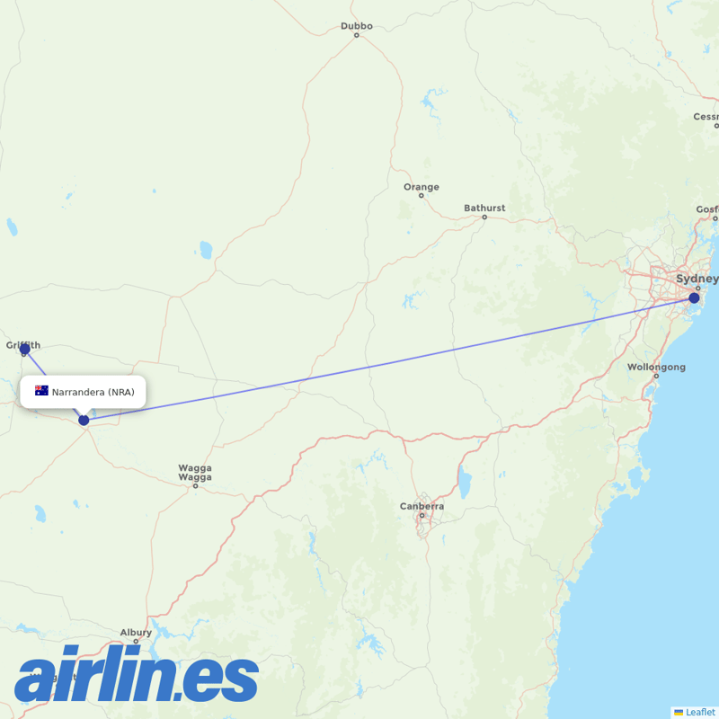 Rex Regional Express from Narrandera Airport destination map