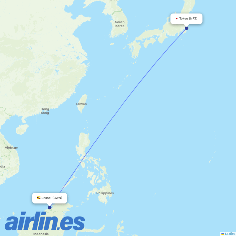 Royal Brunei Airlines from Narita International Airport destination map