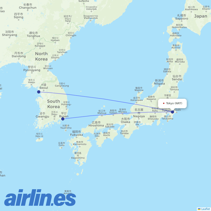 Air Busan from Narita International Airport destination map