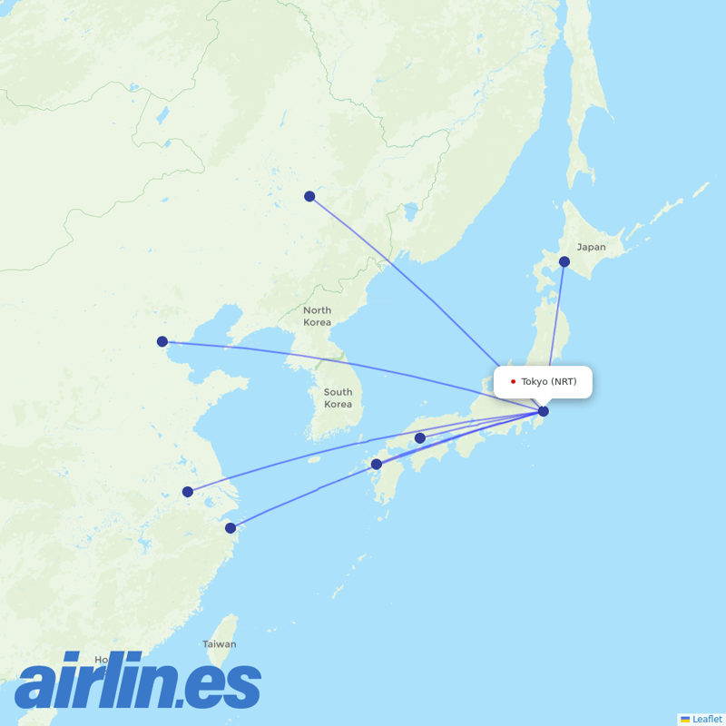 Spring Airlines Japan from Narita International Airport destination map
