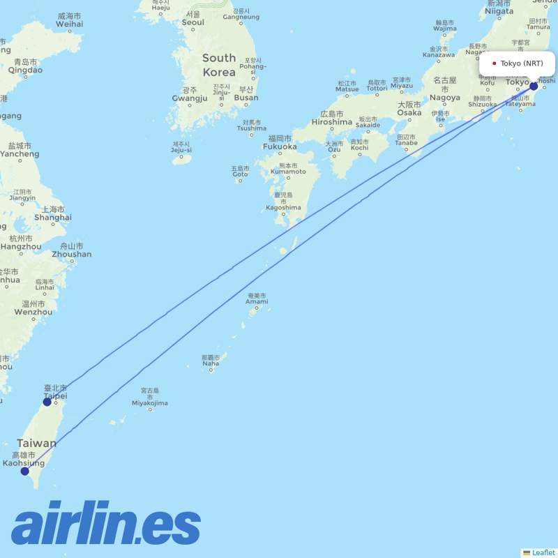 Tigerair Taiwan from Narita International Airport destination map