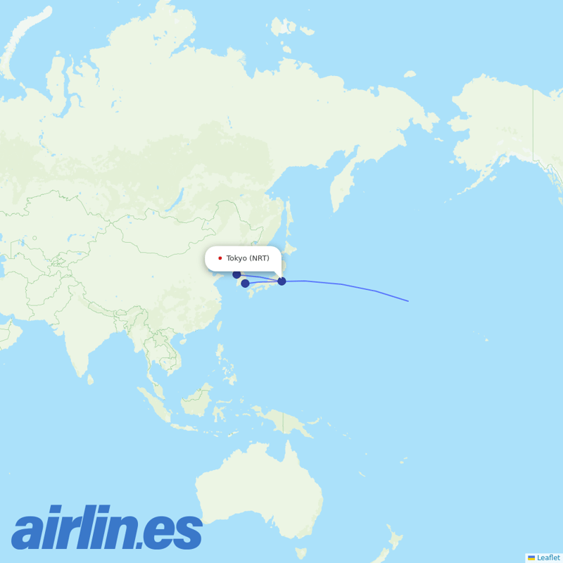 Korean Air from Narita International Airport destination map