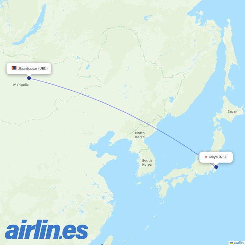 Aero Mongolia from Narita International Airport destination map