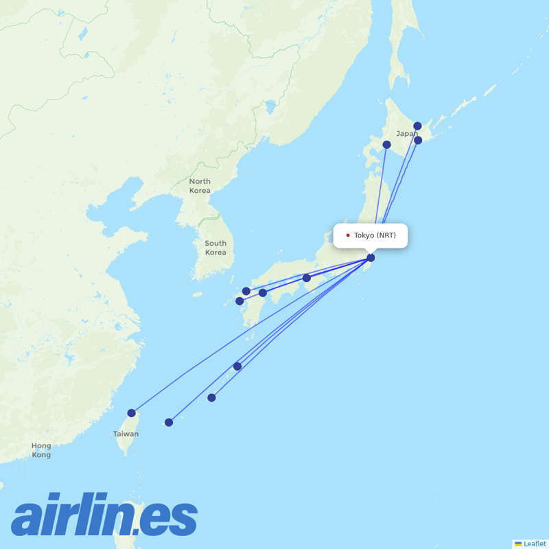 Peach Aviation from Narita International Airport destination map